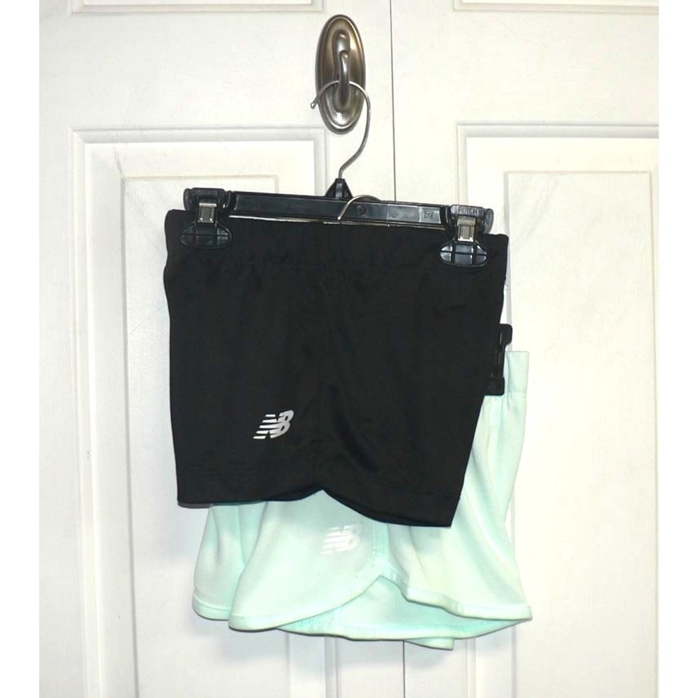 New Balance Girls Active Performance 2 Pack Mesh Shorts Green/Black Small (7/8)
